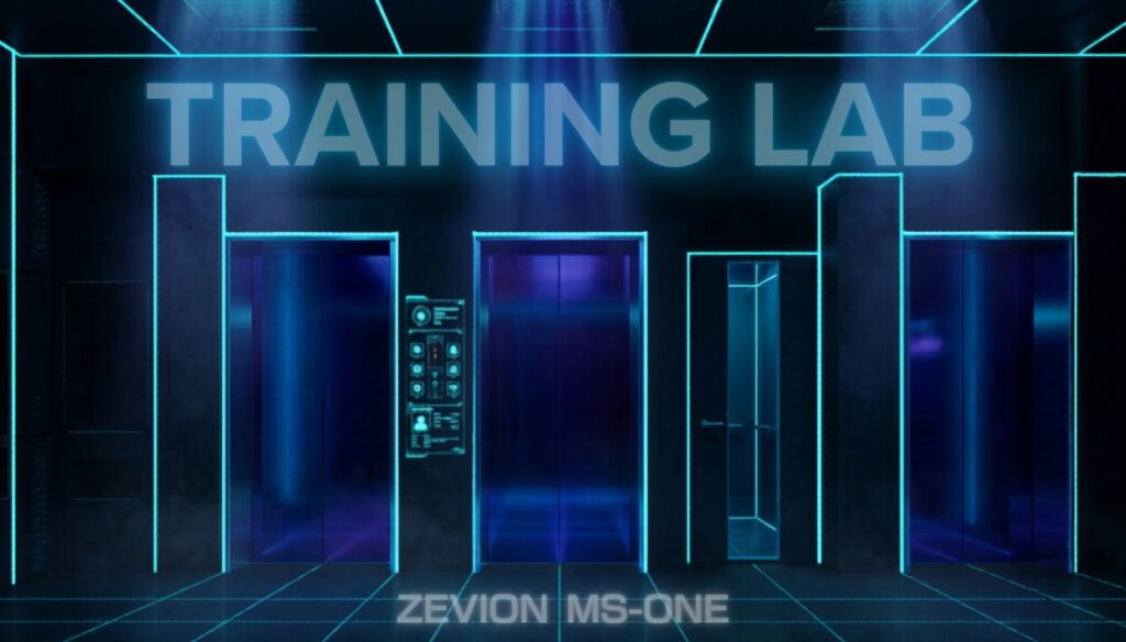 TRAINING LABの文字とエレベーター設備を描いた研修拠点のイメージ