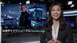 ZEVION公式サイトのリニューアルを紹介するAIキャスター、ヨーコキャサリン