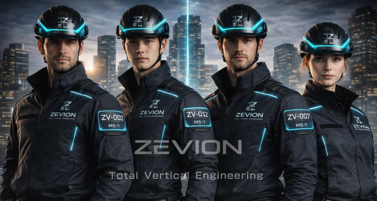 黒とシアンのユニフォームを着た4人のZEVIONコンセプトビジュアル